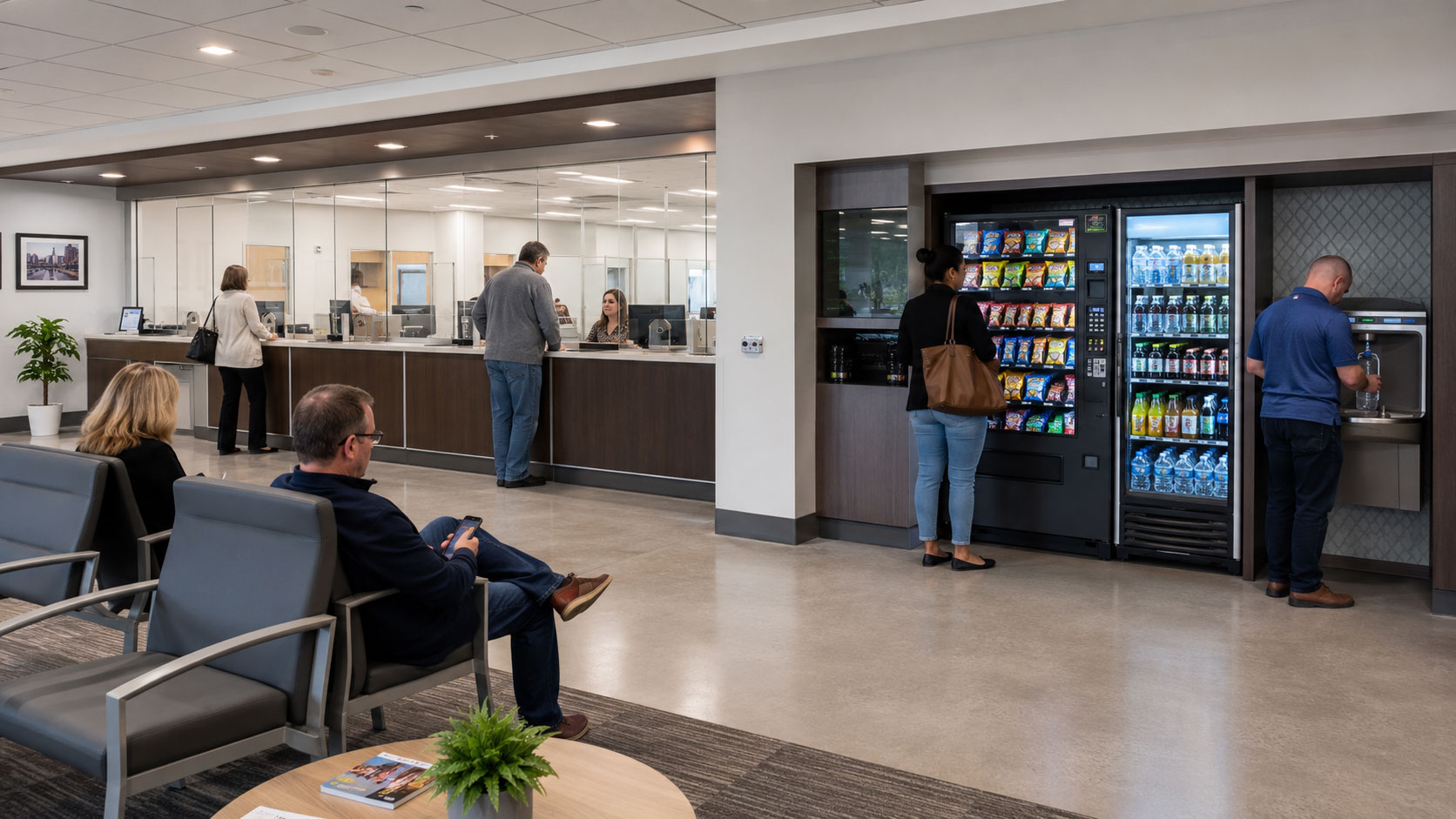 Government office breakroom with vending and refreshment services