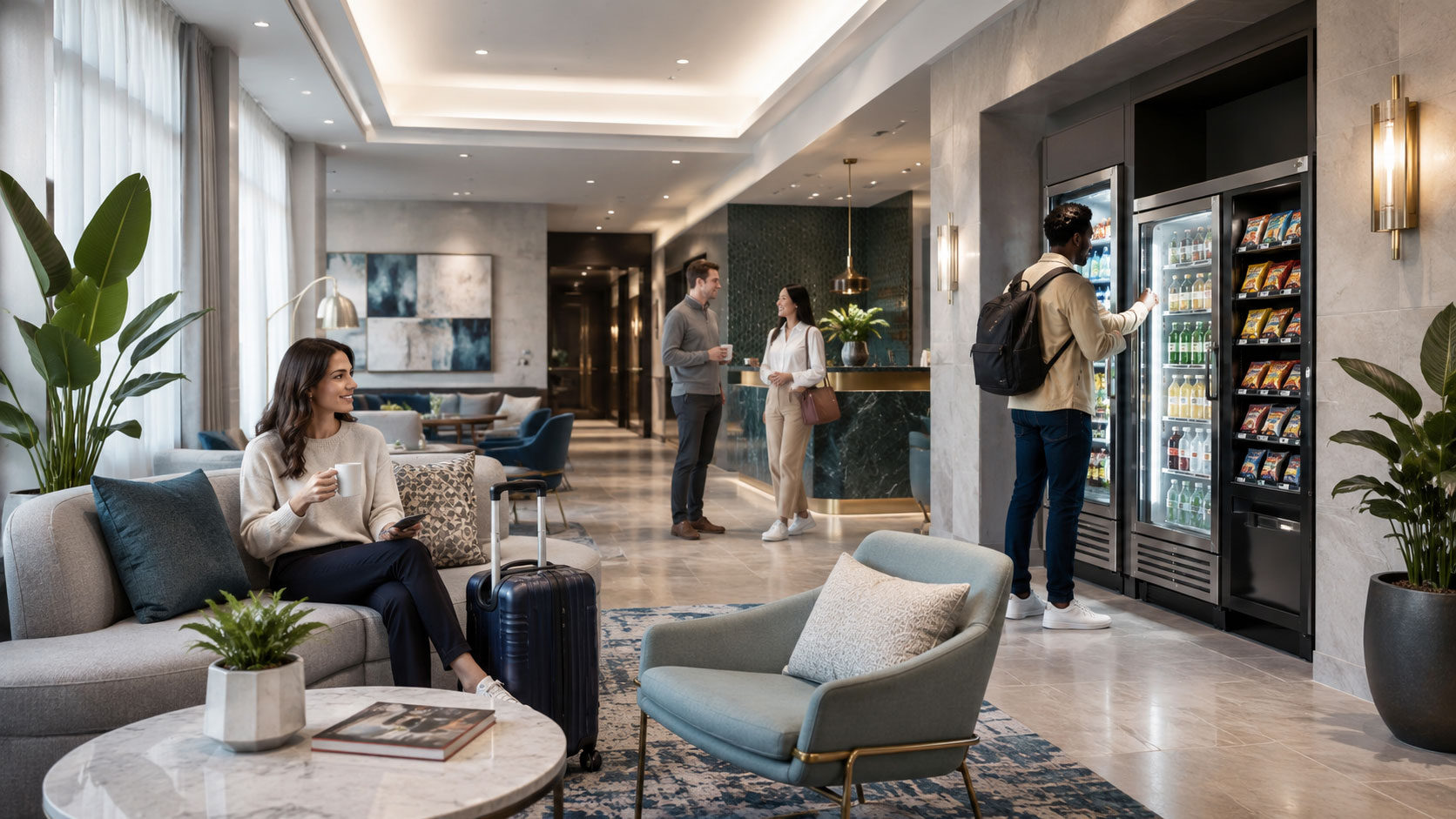 Hotel guest area with modern vending and refreshment services